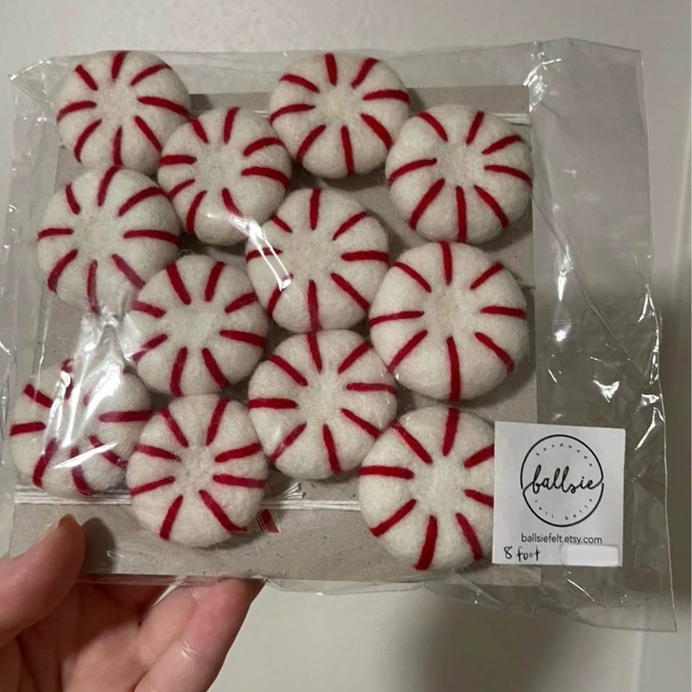 White & Red Peppermint Felt Garland